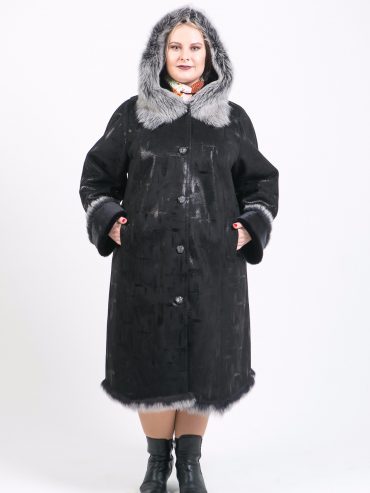 Длинная дубленка черного цвета с Тосканой, цвет черный в интернет-магазине Фабрики Тревери