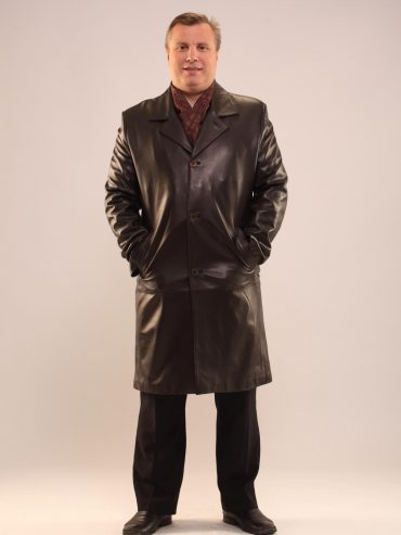 Длинное пальто из кожи, цвет черный в интернет-магазине Фабрики Тревери