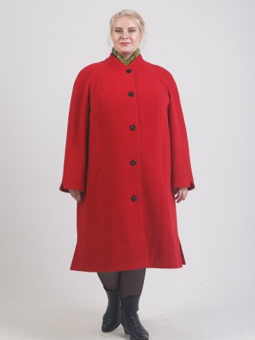 Драповое пальто с цельнокроеной стойкой, цвет красный в интернет-магазине Фабрики Тревери