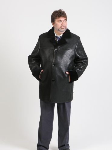 Дубленка из овчины на пугровицах, цвет черный в интернет-магазине Фабрики Тревери