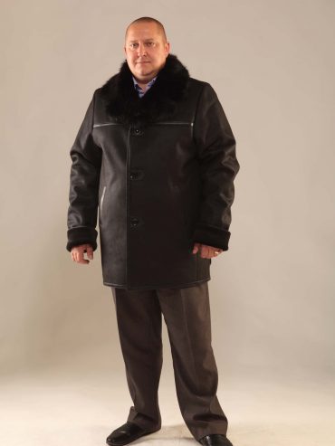 Дубленка на пуговицах с норкой, цвет черный в интернет-магазине Фабрики Тревери