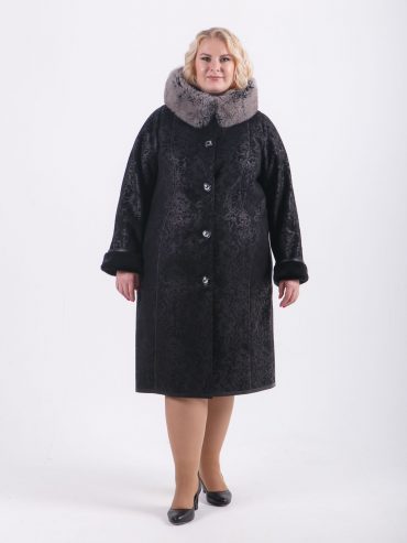 Дубленка с натуральным песцом, цвет черный в интернет-магазине Фабрики Тревери