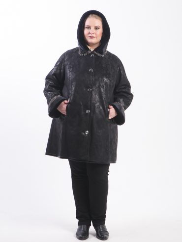 Дубленка с отделкой натуральной нерпой, цвет черный в интернет-магазине Фабрики Тревери