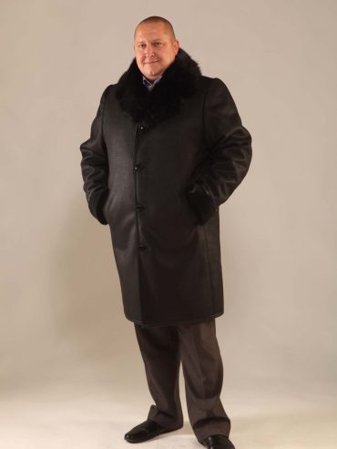 Дубленка с воротником из норки, цвет черный в интернет-магазине Фабрики Тревери