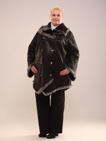 Двубортная дубленка с тосканой, цвет черный в интернет-магазине Фабрики Тревери