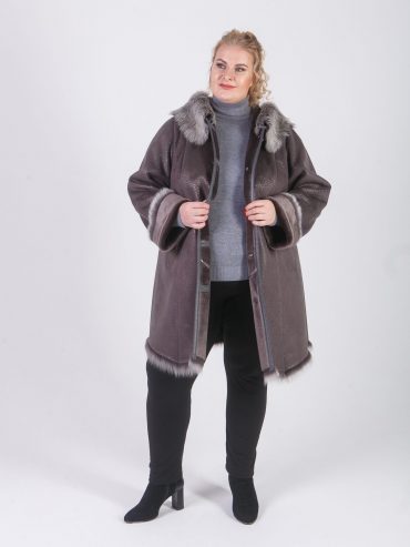 Дубленка с капюшоном из Тосканы, цвет серый в интернет-магазине Фабрики Тревери