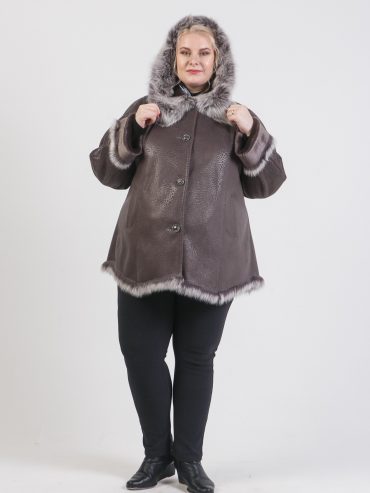 Короткая дубленка с Тосканой, цвет серый в интернет-магазине Фабрики Тревери