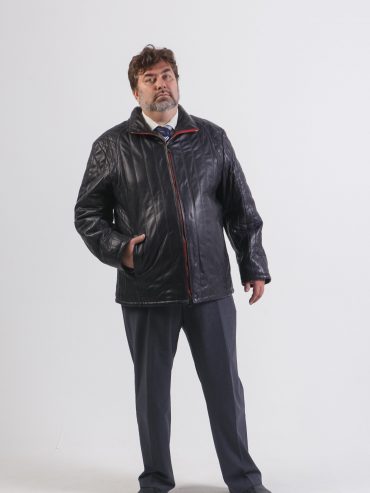 Куртка из простеганной кожи, цвет синий в интернет-магазине Фабрики Тревери