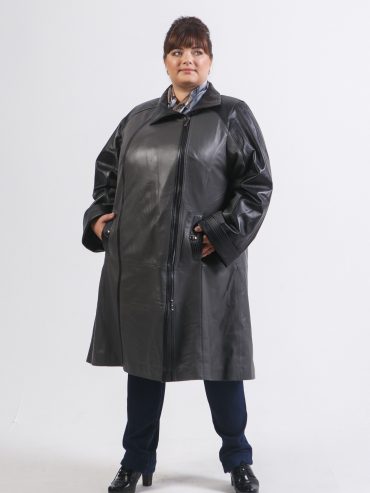 Пальто из натуральной кожи двух цветов, цвет черный в интернет-магазине Фабрики Тревери