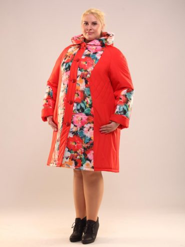 Пальто из стежки с плащевкой, цвет красный в интернет-магазине Фабрики Тревери