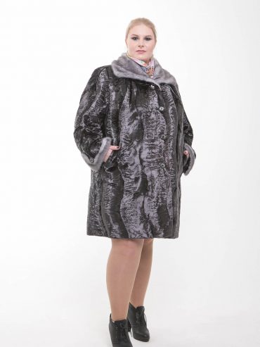 Шуба под каракуль с норкой, цвет серый в интернет-магазине Фабрики Тревери