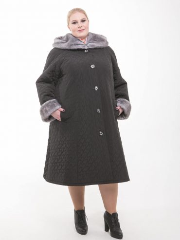 Зимнее длинное пальто трапеция, цвет черный в интернет-магазине Фабрики Тревери