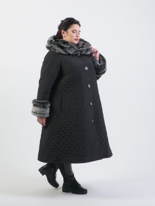 Зимнее длинное пальто трапеция, цвет черный в интернет-магазине Фабрики Тревери