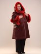 Зимнее пальто трапеция из кожи, цвет бордовый в интернет-магазине Фабрики Тревери