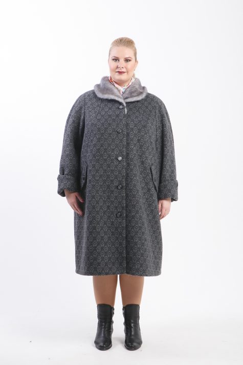 Драповое пальто с норковым воротником, цвет серый в интернет-магазине Фабрики Тревери