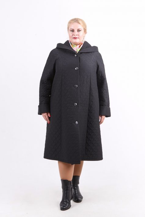 Длинное стеганное пальто капюшоном, цвет черный в интернет-магазине Фабрики Тревери