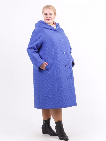 Длинное стеганное пальто капюшоном, цвет голубой в интернет-магазине Фабрики Тревери