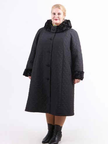 Длинное стеганное пальто с капюшоном, цвет черный в интернет-магазине Фабрики Тревери