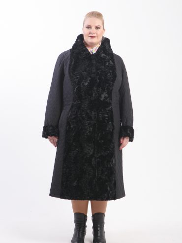 Пальто из стежки с каракулем, цвет черный в интернет-магазине Фабрики Тревери
