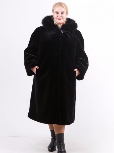 Шуба под мутон из меха Тиссавель, цвет черный в интернет-магазине Фабрики Тревери