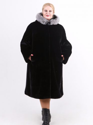 Шуба под мутон из меха Тиссавель, цвет черный в интернет-магазине Фабрики Тревери