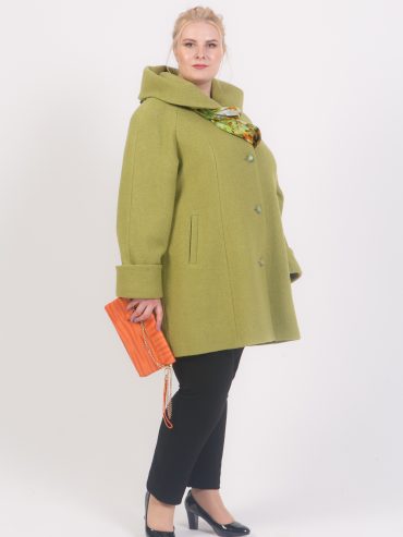 Пальто с капюшоном из драпа, цвет оливковый в интернет-магазине Фабрики Тревери