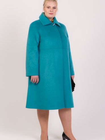 Пальто трапеция с отложным воротником, цвет бирюзовый в интернет-магазине Фабрики Тревери