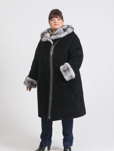 Шуба под кёрли из меха Тиссавель, цвет черный в интернет-магазине Фабрики Тревери