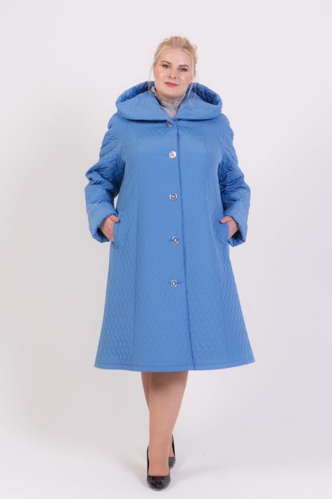 Длинное пальто с капюшоном, цвет голубой в интернет-магазине Фабрики Тревери
