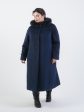 Пальто из ворсового драпа с меховым капюшоном, цвет синий в интернет-магазине Фабрики Тревери