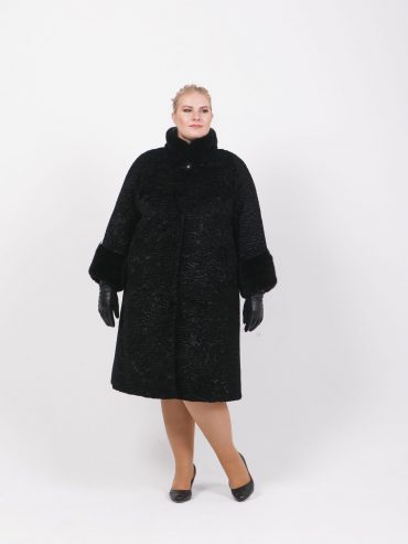 Каракулевая шубка с рукавом 7/8, цвет черный в интернет-магазине Фабрики Тревери