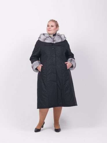 Зимнее пальто с меховым капюшоном, цвет черный в интернет-магазине Фабрики Тревери