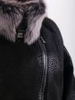 Дубленка косуха с кожаной отделкой и натуральным мехом Тоскана, цвет черный в интернет-магазине Фабрики Тревери