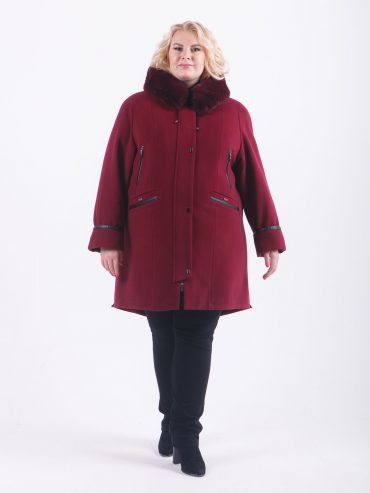 Драповая парка на молнии с меховым капюшоном, цвет бордовый в интернет-магазине Фабрики Тревери