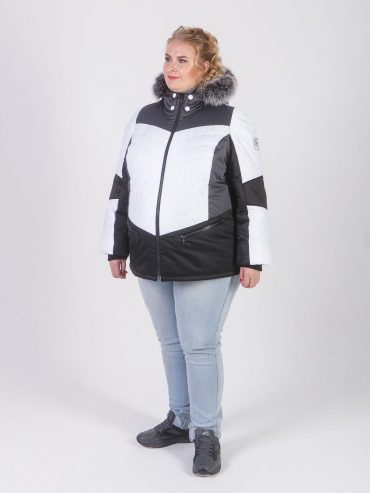 Комбинированная куртка из трех плащевых с песцом, цвет белый в интернет-магазине Фабрики Тревери