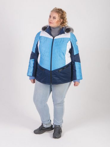 Комбинированная куртка из трех плащевых с песцом, цвет голубой в интернет-магазине Фабрики Тревери