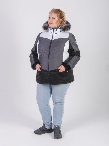 Комбинированная куртка из трех плащевых с песцом, цвет серый в интернет-магазине Фабрики Тревери