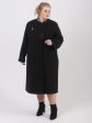 Удлиненное женское пальто из двух видов драпа с брошью, цвет черный в интернет-магазине Фабрики Тревери