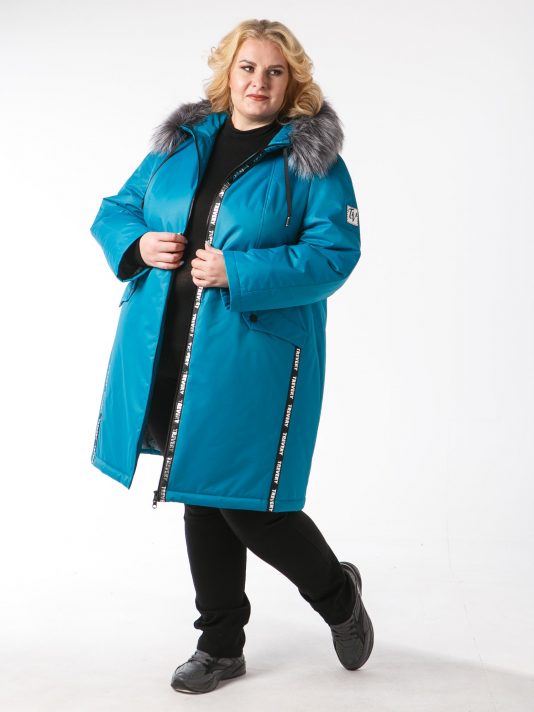 Женская спортивная куртка с мехом, цвет бирюзовый в интернет-магазине Фабрики Тревери