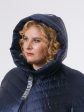 Женское пальто с асимметричной спинкой и брендированными лентами, цвет синий в интернет-магазине Фабрики Тревери