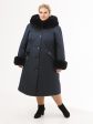 Женское пальто с геометрической стежкой и эко-мехом, цвет синий в интернет-магазине Фабрики Тревери