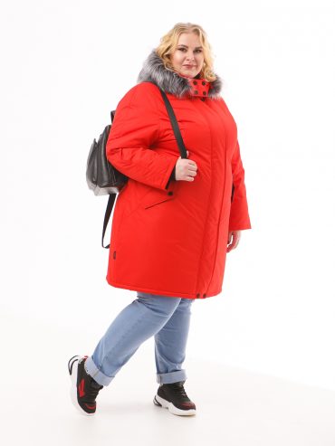 Женское пальто красного цвета с чернобуркой, цвет красный в интернет-магазине Фабрики Тревери
