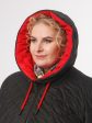Молодежное пальто с красной отделкой и декоративной картинкой внутри, цвет черный в интернет-магазине Фабрики Тревери
