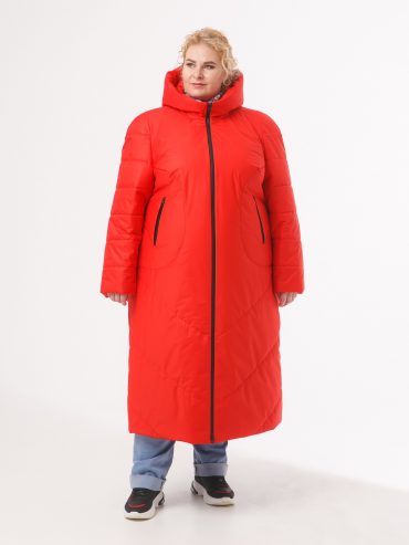 Женское пальто красного цвета из двух видов стежки, цвет красный в интернет-магазине Фабрики Тревери