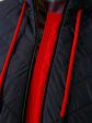 Молодежное пальто с красной отделкой и декоративной картинкой внутри, цвет синий в интернет-магазине Фабрики Тревери