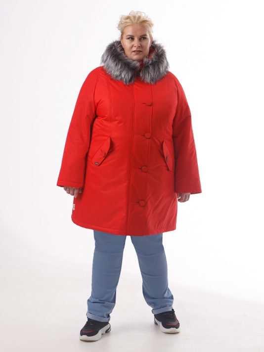 Женская куртка из мембраны с чернобуркой, цвет красный в интернет-магазине Фабрики Тревери