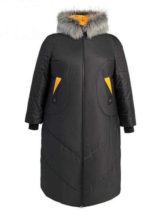Женское пальто черного цвета с цветной отделкой , цвет черный в интернет-магазине Фабрики Тревери