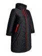 Женское пальто из комбинированной стеганой ткани черного цвета и красной отделкой, цвет черный в интернет-магазине Фабрики Тревери