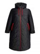 Женское пальто из комбинированной стеганой ткани черного цвета и красной отделкой, цвет черный в интернет-магазине Фабрики Тревери