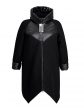 Молодежное комбинированное стеганное пальто с дизайнерской подвеской и нашивкой, цвет черный в интернет-магазине Фабрики Тревери